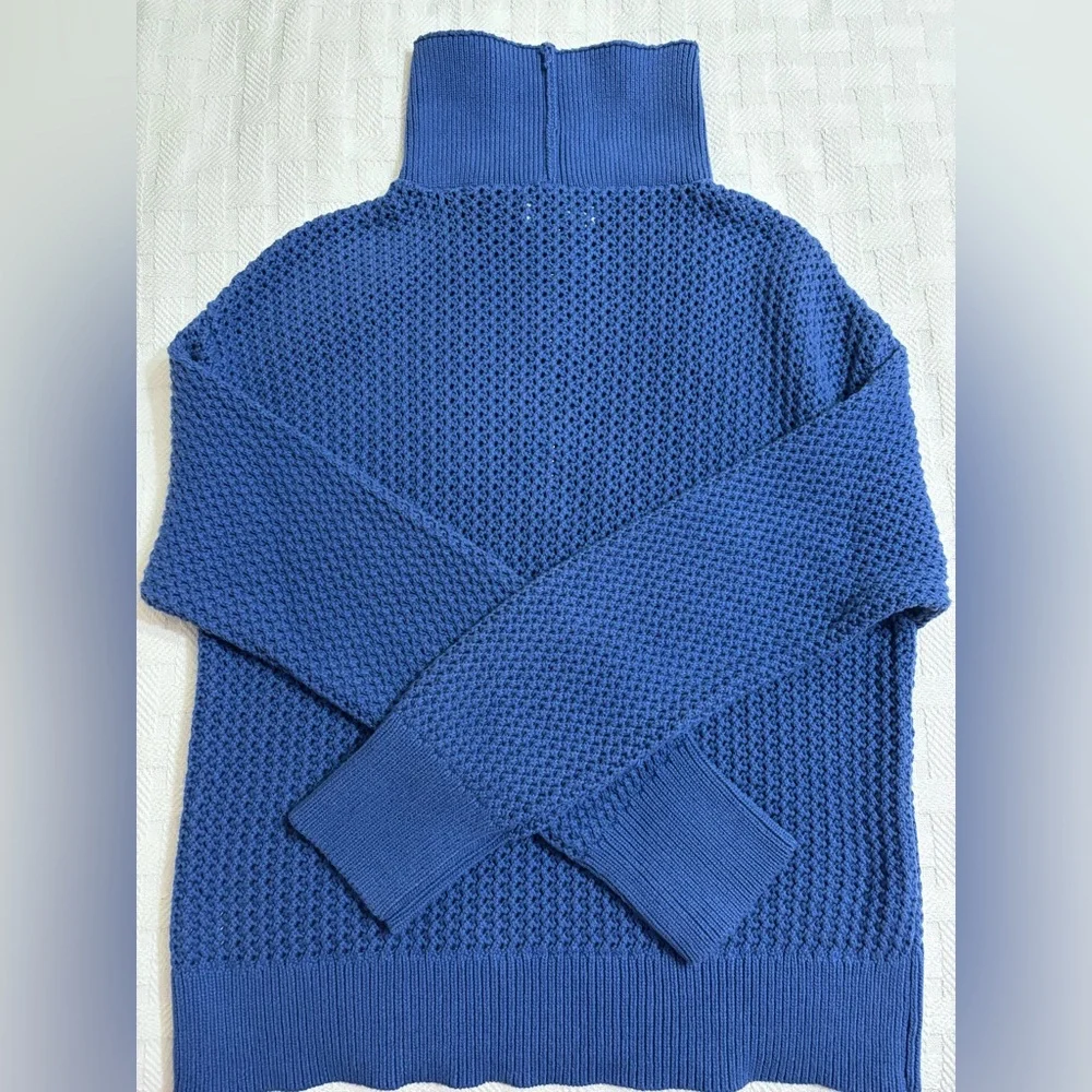 Blue Open Knit 1/4 Zip-Funnel Neck/Polo Collar- sz L Coastal Grandma Resortwear